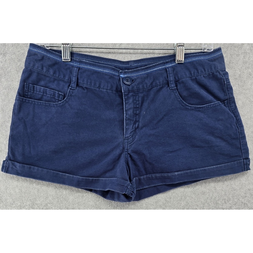 Vintage Y2K Micro Mini Booty Shorts Women's 32X2" Blue Canvas Low Rise Cuffs